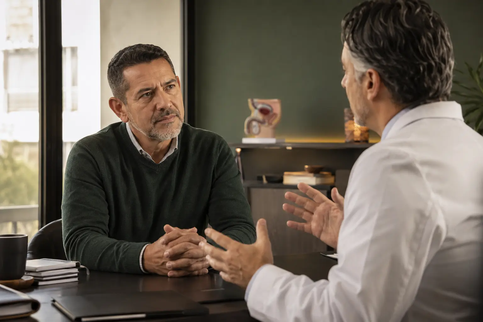 Hombre conversa con un urólogo sobre la detección del cáncer de próstata